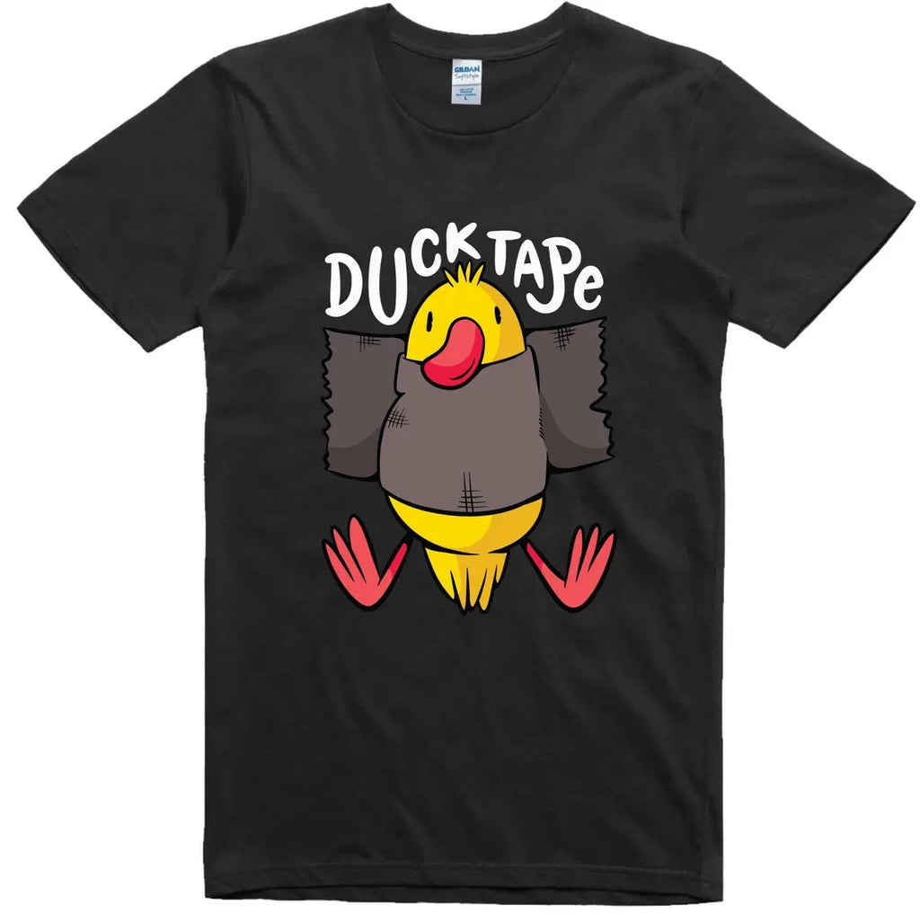 Funny Duck Stuck With Tape T-Shirt Cartoon Humor Graphic Tee Cute Bird Joke