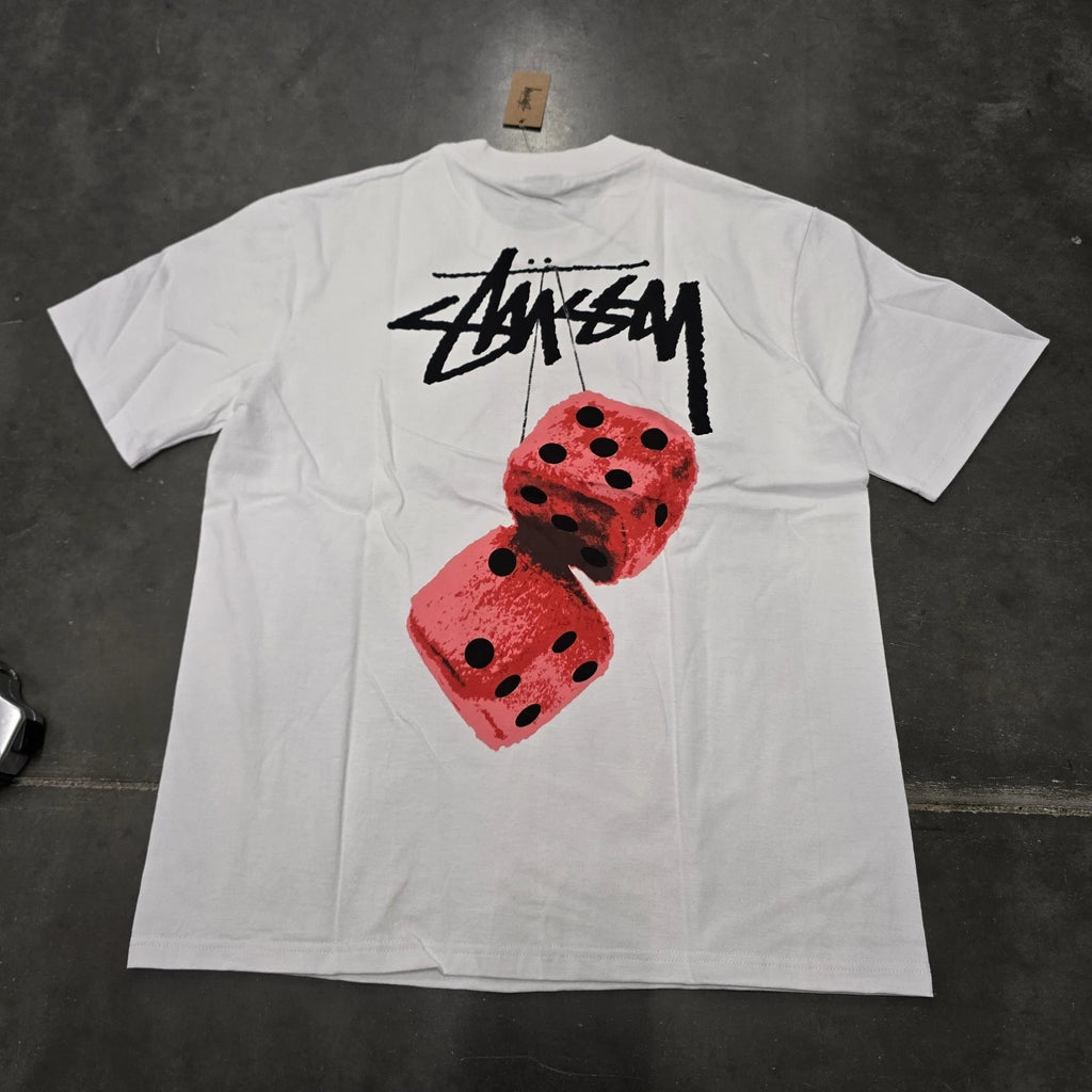 Stussy Fuzzy Dice Tee White SS22 Men’s Size large Streetwear Graphic Tee Rare