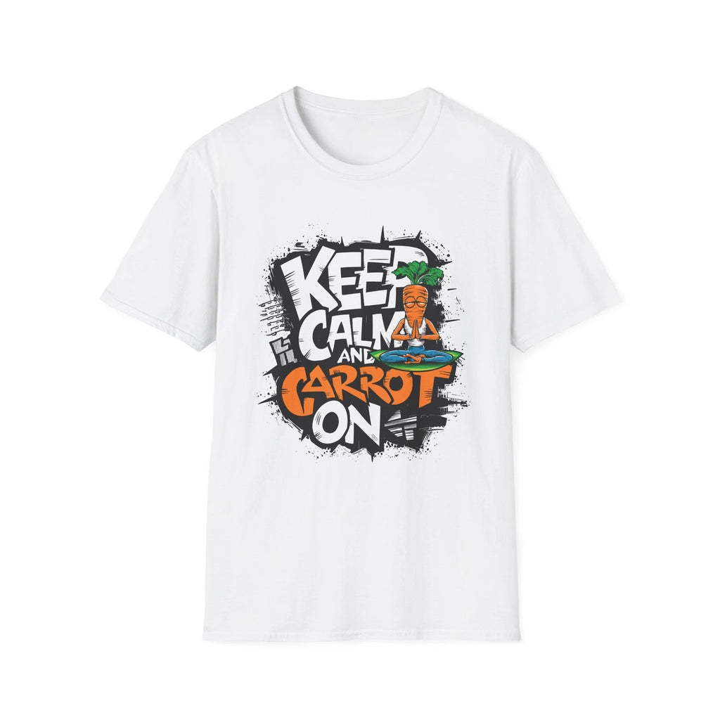 CARROT FUNNY FOOD PUN T-SHIRT MINIMALIST DESIGN VEGETARIAN GILDAN UNISEX WHITE