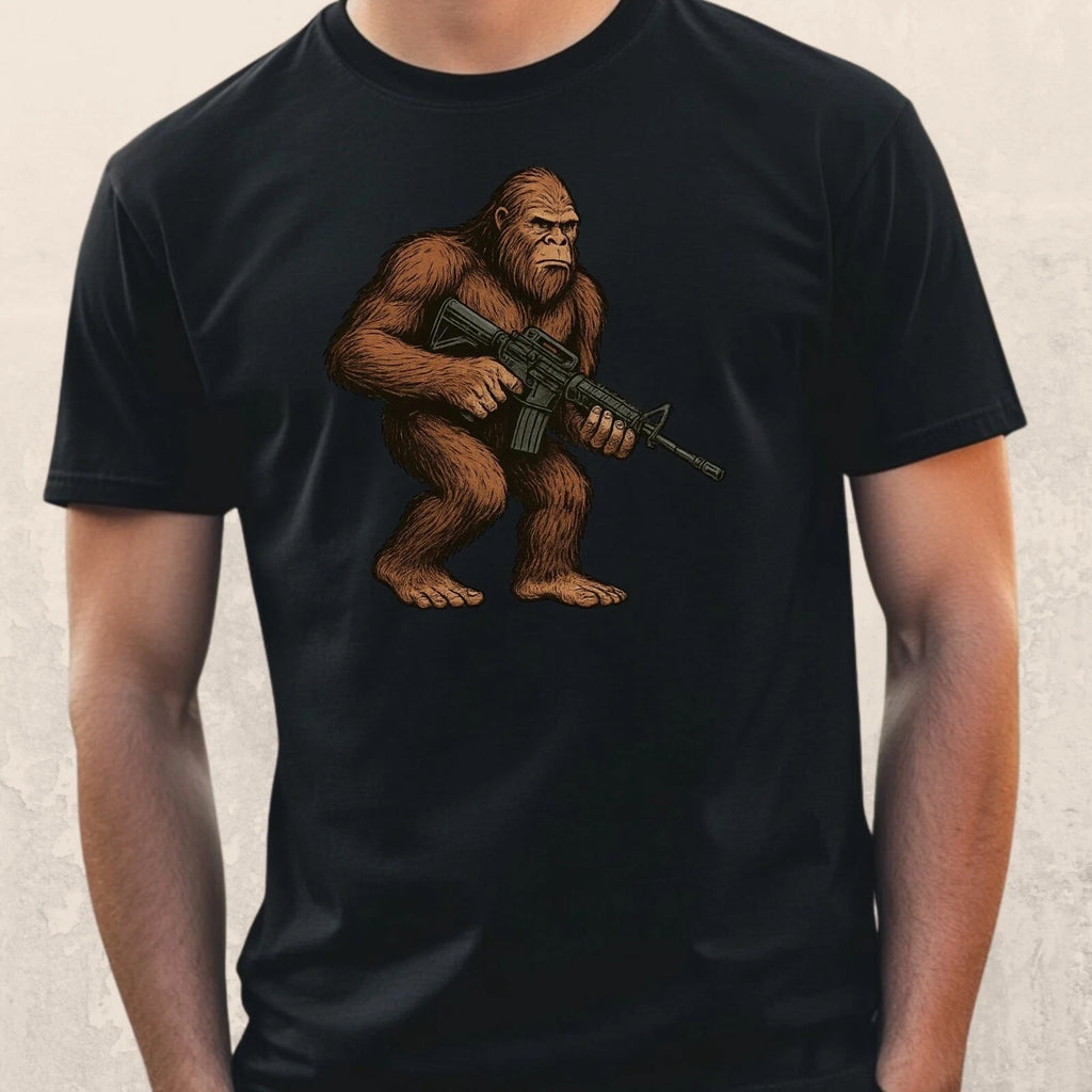 Men's Bigfoot Gun Print Cotton T-Shirt Size XS to 5XL
