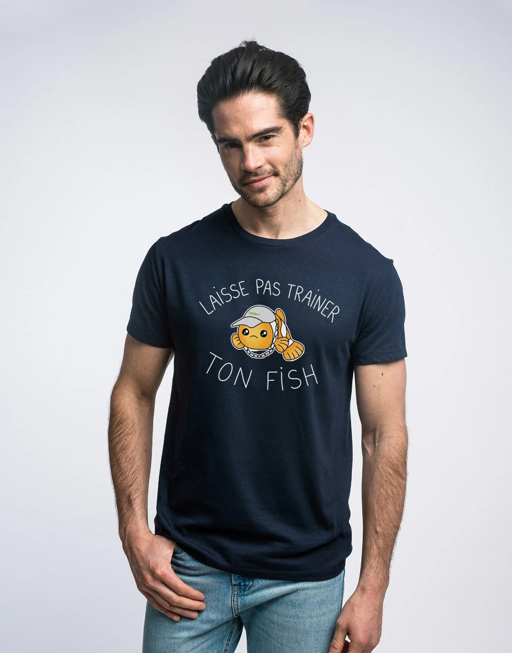 T-Shirt Man short Sleeve Lead Not Trainer Tone Fish Color Navy Blue