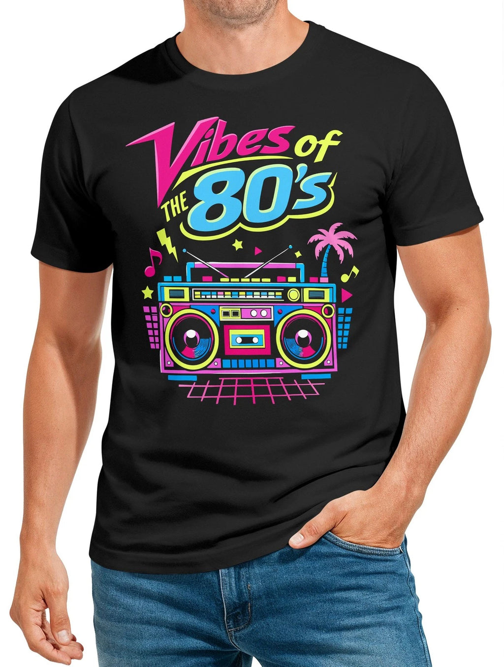 Mens Carnival Mardi Gras T-Shirt - Vibes of 80s - Costume Replacement Fancy Dress