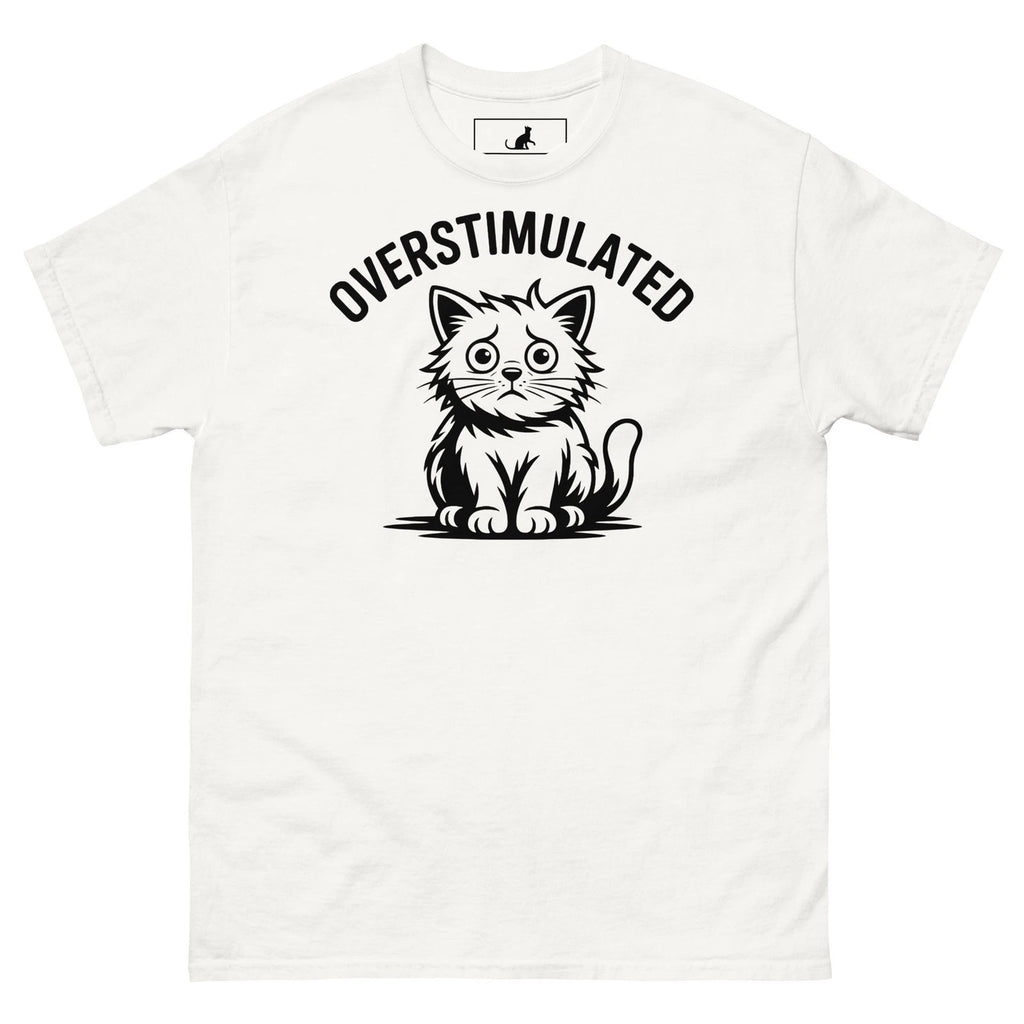 Overstimulated Cat T Shirt Funny Introvert Meme Black Cat Graphic Tee