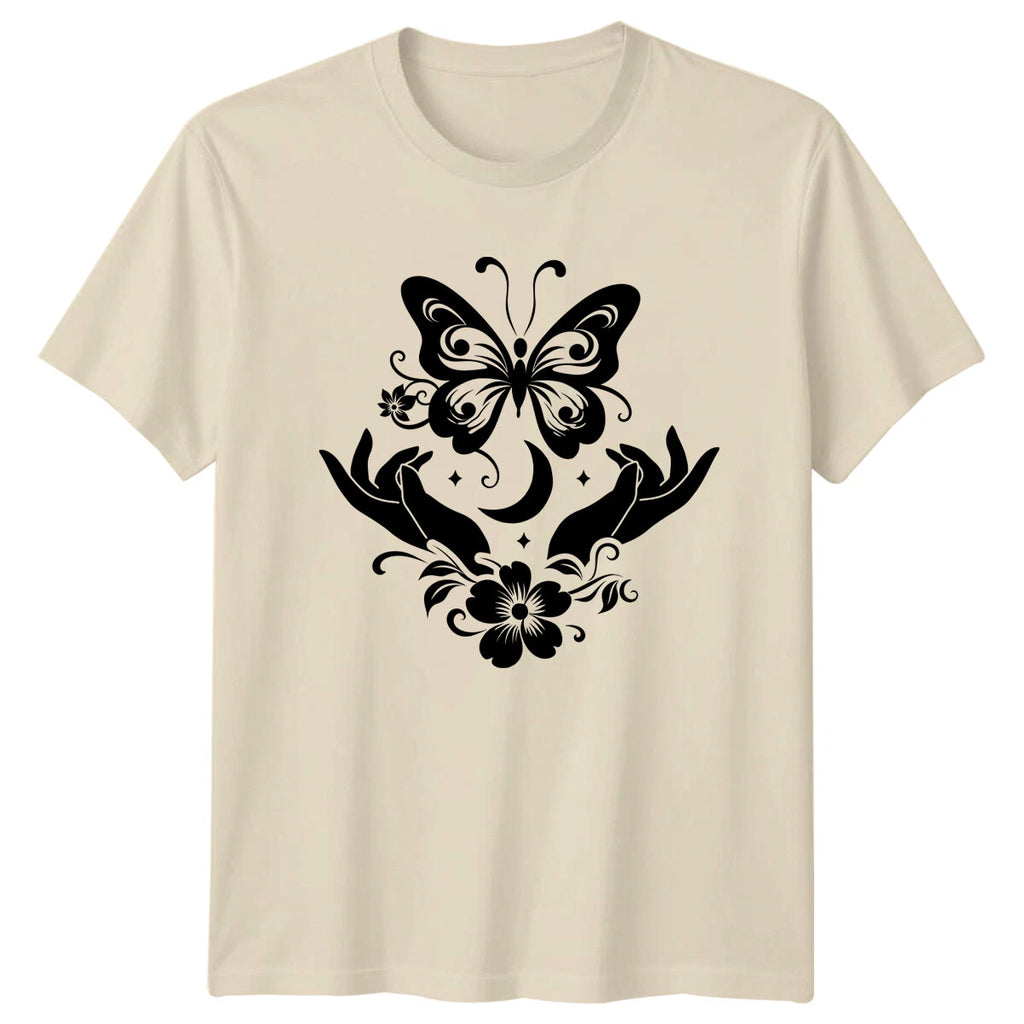 Boho Butterfly Moon Hands Nature T-Shirt