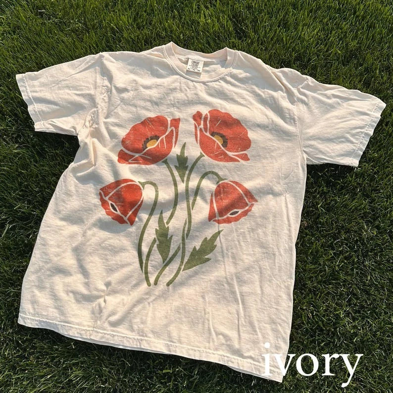 Vintage Poppy Flower Graphic Tee, Botanical Nature Art Tshirt