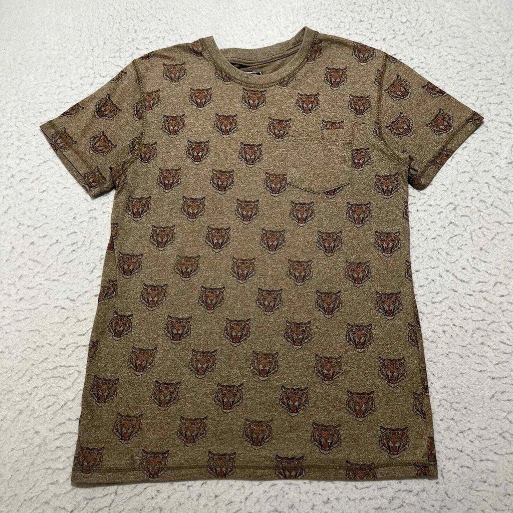 Creative Destruction Mens Small Short Sleeve Tiger Pattern Brown Graphic T Shirt
