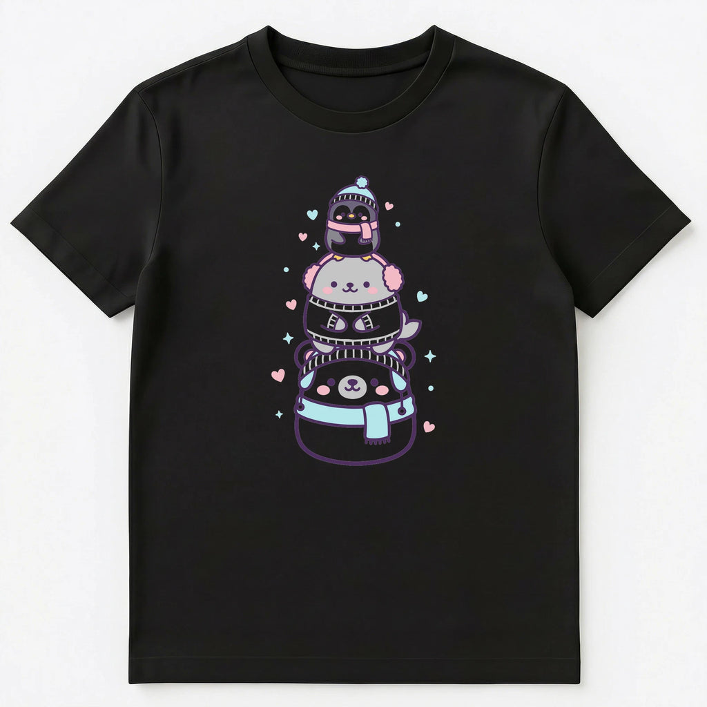 Kawaii Adorable Animal Stack Winter Snowman Unisex T-Shirt