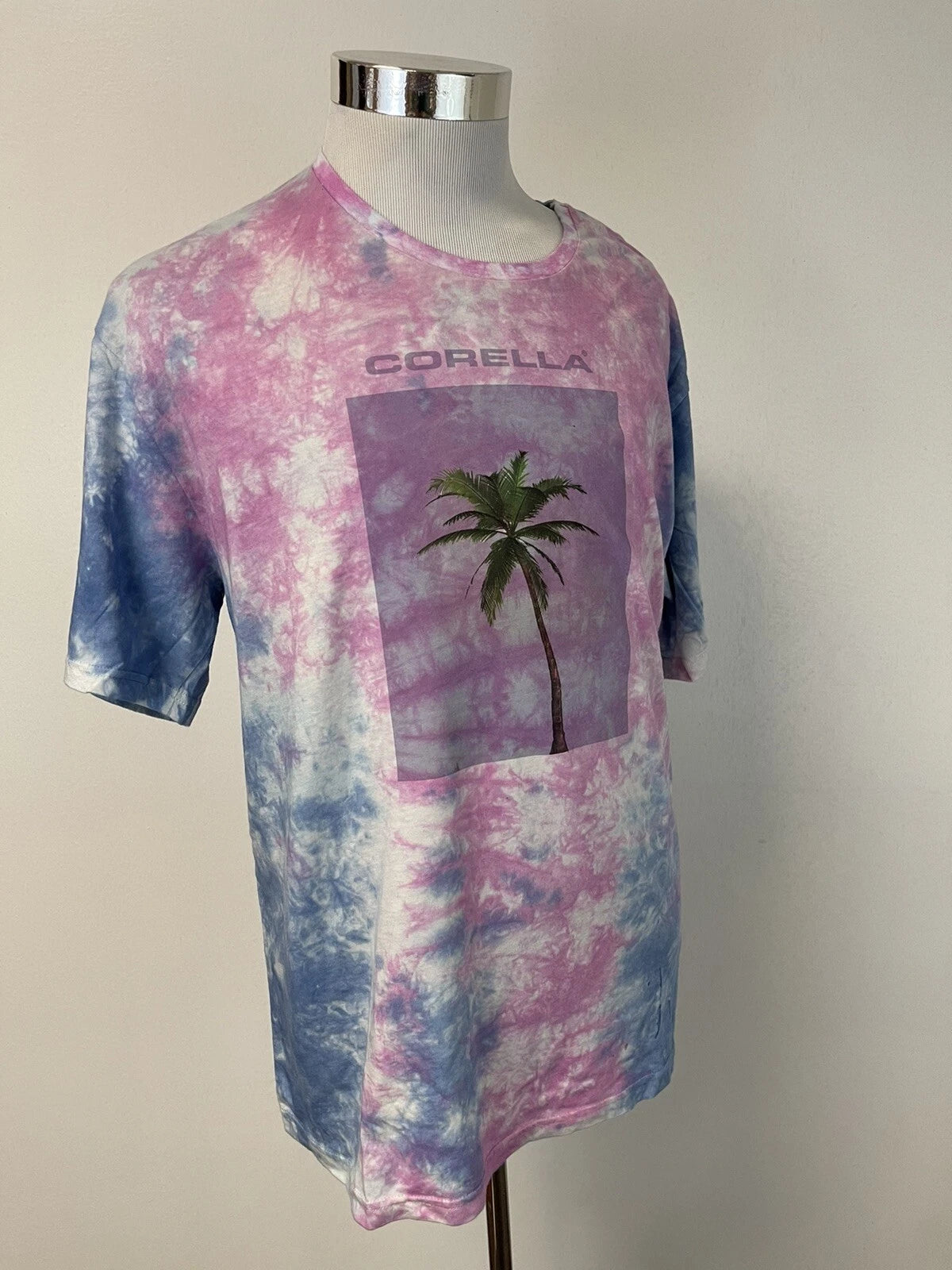 Corella Shirt Mens Small Tee Tie Dye Floral Brush Stroke Hawaiian Pink Blue N71