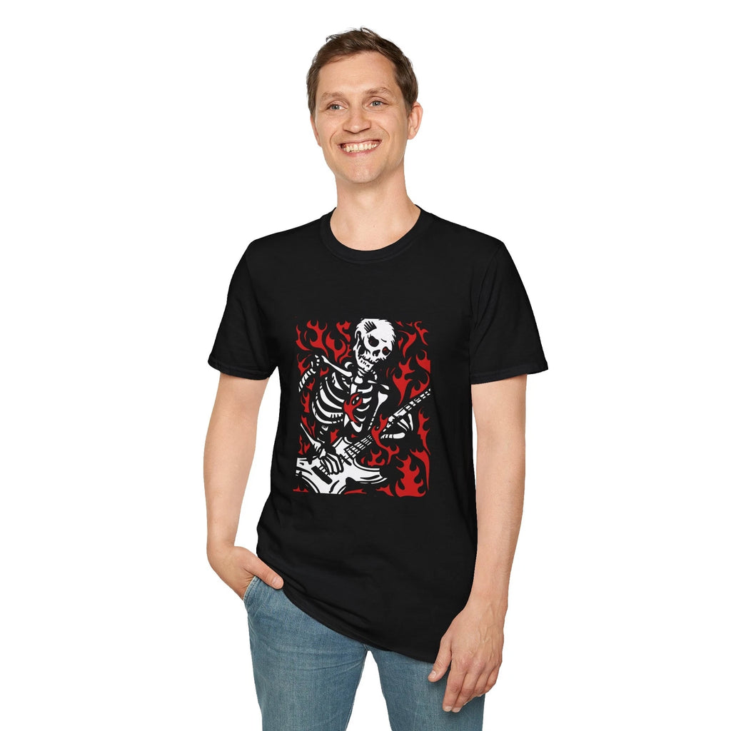 Skeleton Playing Electric Guitar T-Shirt, Heavy Metal Tee, S-3XL, two colors