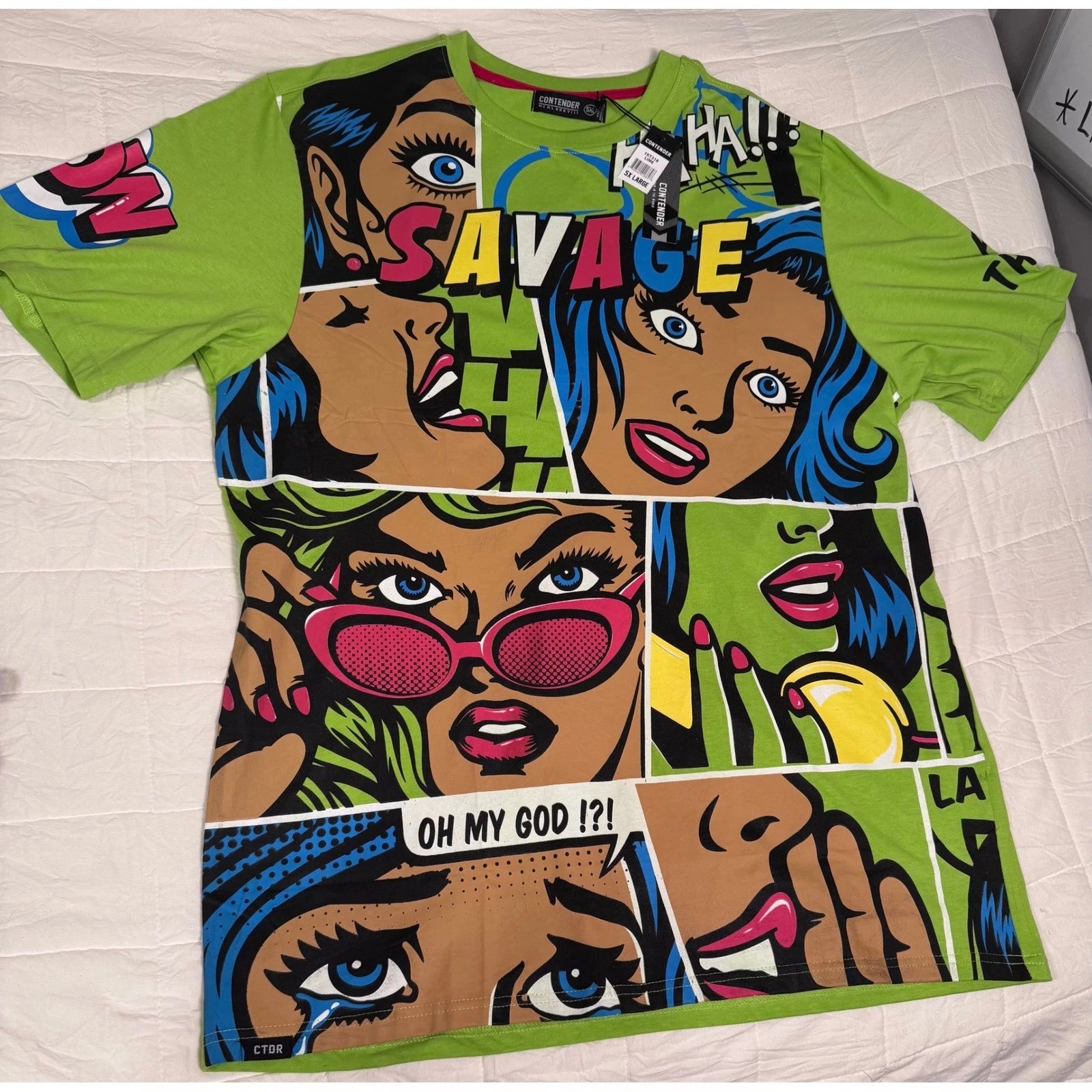 Contender Lime Green Pop Art Graphic T-Shirt 5X Large New Comic Book Slogan