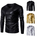 Tops Mens T-Shirt Wet Look Crew Neck All Season Long Sleeve Muscle Shirt
