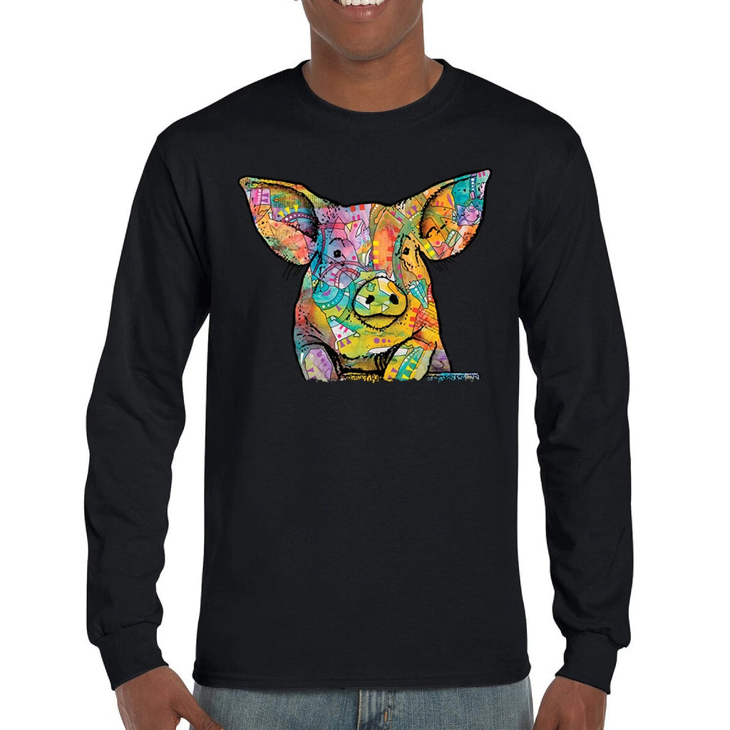 Dean Russo Funny Cute Pig Long Sleeve T-shirt Farm Piglet Lover Barn
