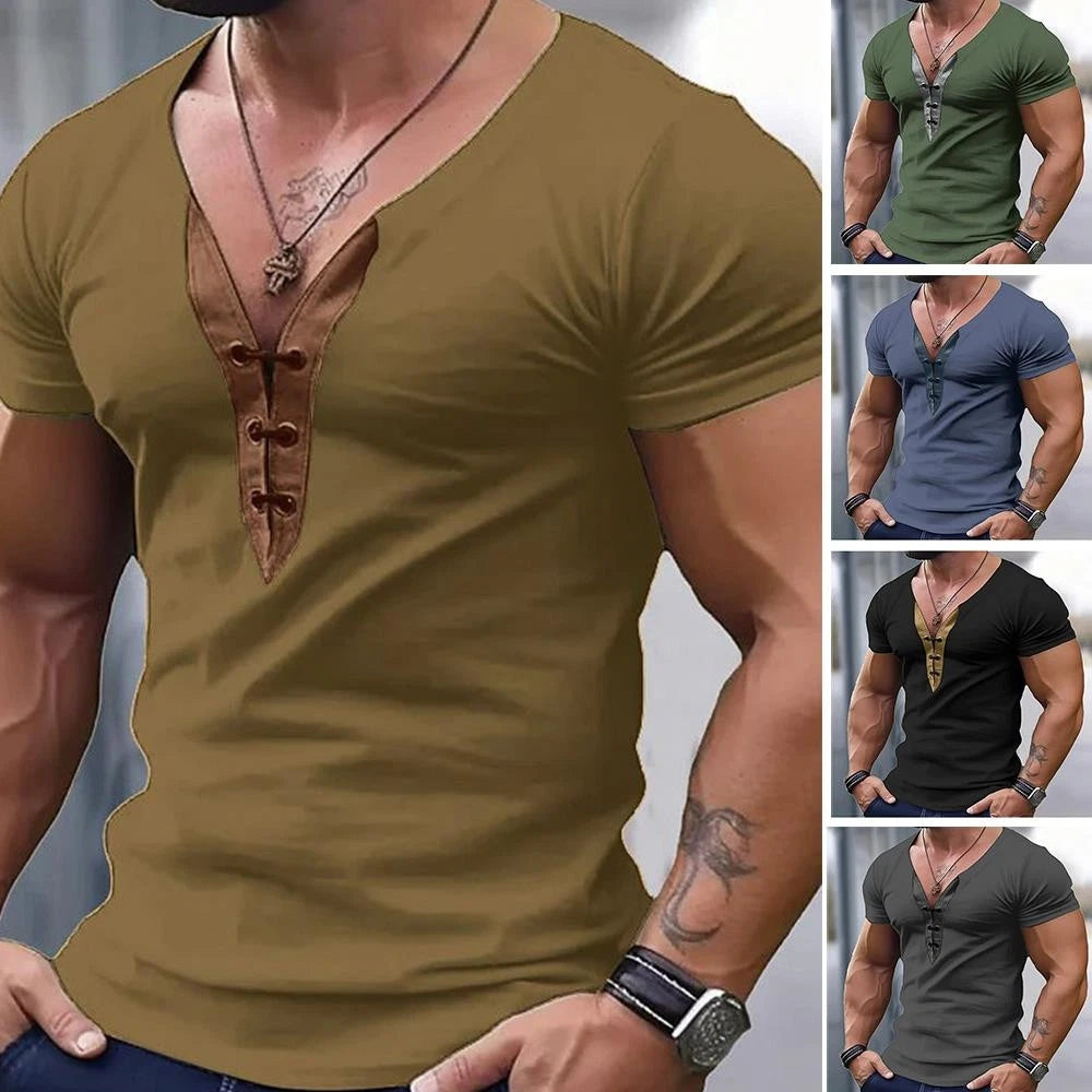 Summer Tops Tees Short Sleeve T Shirts Men Blousecasual Solid V Neck *
