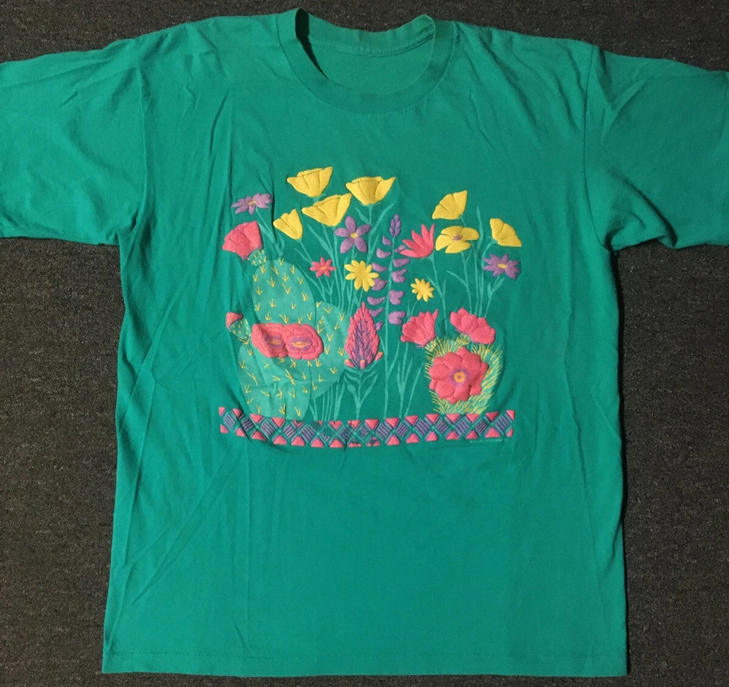 Vtg 90s Flower Puff Print Shirt XL USA Nature Pop Art Vaporwave Grunge Aztec 80s