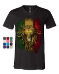 Rasta Lion V-Neck T-Shirt Jah Jamaica Reggae Marijuana 420 Weed Zion Tee