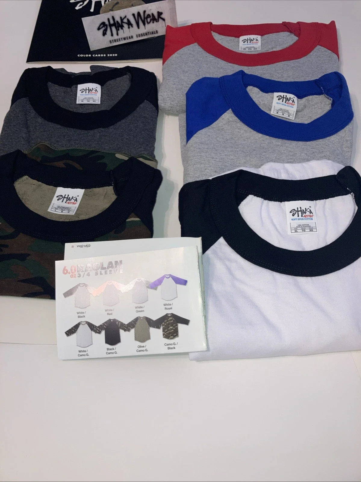 Shaka Active Baseball Raglan Shirtl  3/4 Sleeve Cotton Blend sz:S-2X