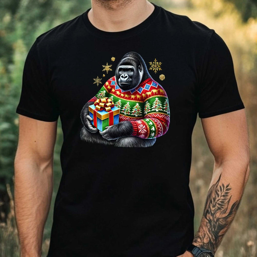 Mens Christmas Gorilla Theme Cotton T-Shirt Size XS to 5XL