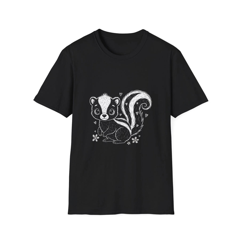 Skunk Cute Cartoon Kawaii Black Tee Nature Hearts Graphic T-Shirt
