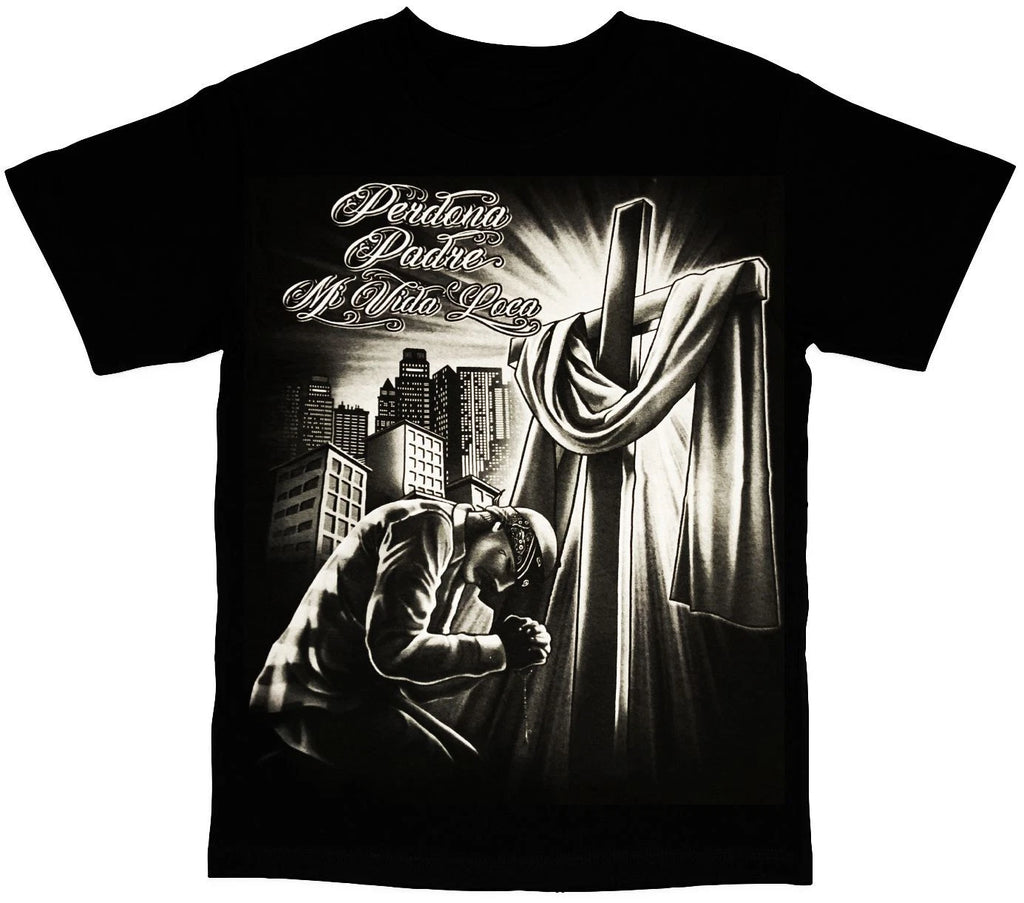 Chicano Art Perdona Padre Mi Vida Loca Mens T-Shirt