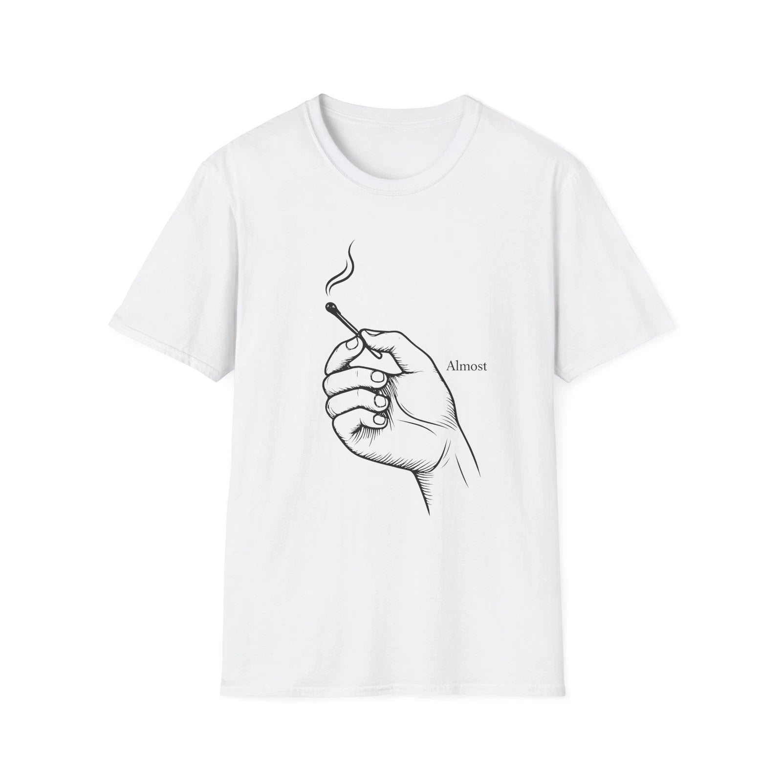 Almost — Minimalist Matchstick Graphic T-Shirt