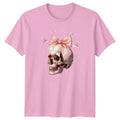 Vintage Coquette Pink Skull Bats Womens T-Shirt Halloween Gift For Her