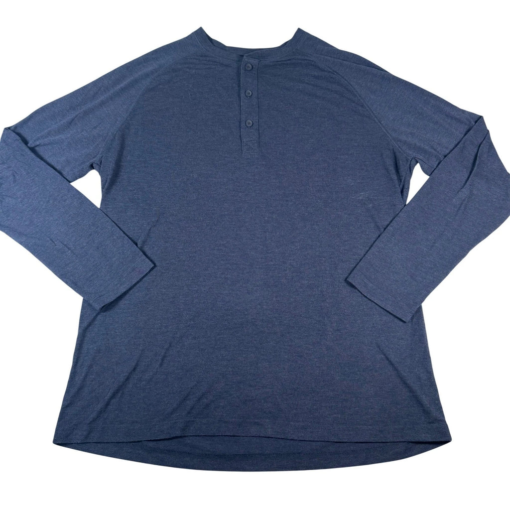 Mizzen+Main Henley Shirt Mens XL Blue Modal Polyester Minimalist Raglan Sleeve