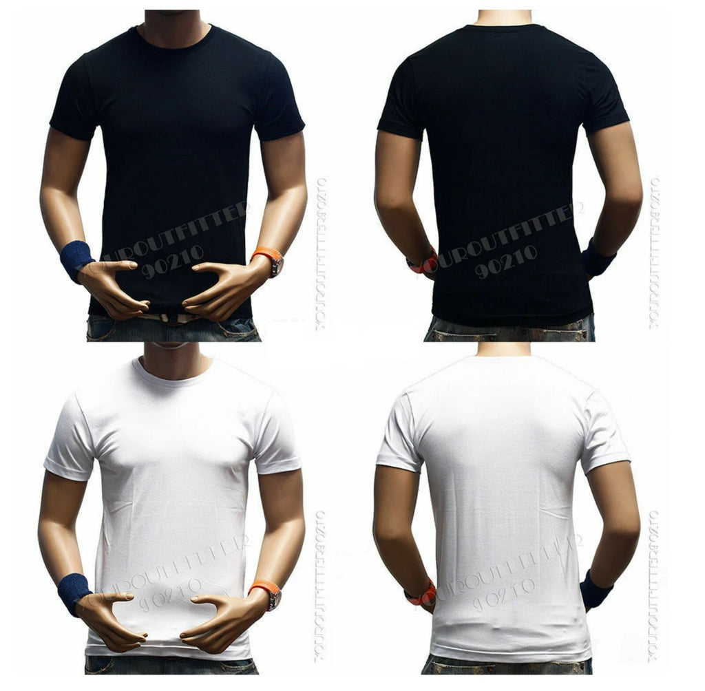 Mens Straight Fit Plain Crew Neck T-Shirts Muscle Fitted Short Sleeve Black S-3X