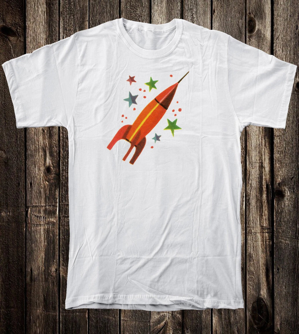 Retro Novelty Tee T Shirt Vintage Mid Century Art Atomic Rocket Ship #4
