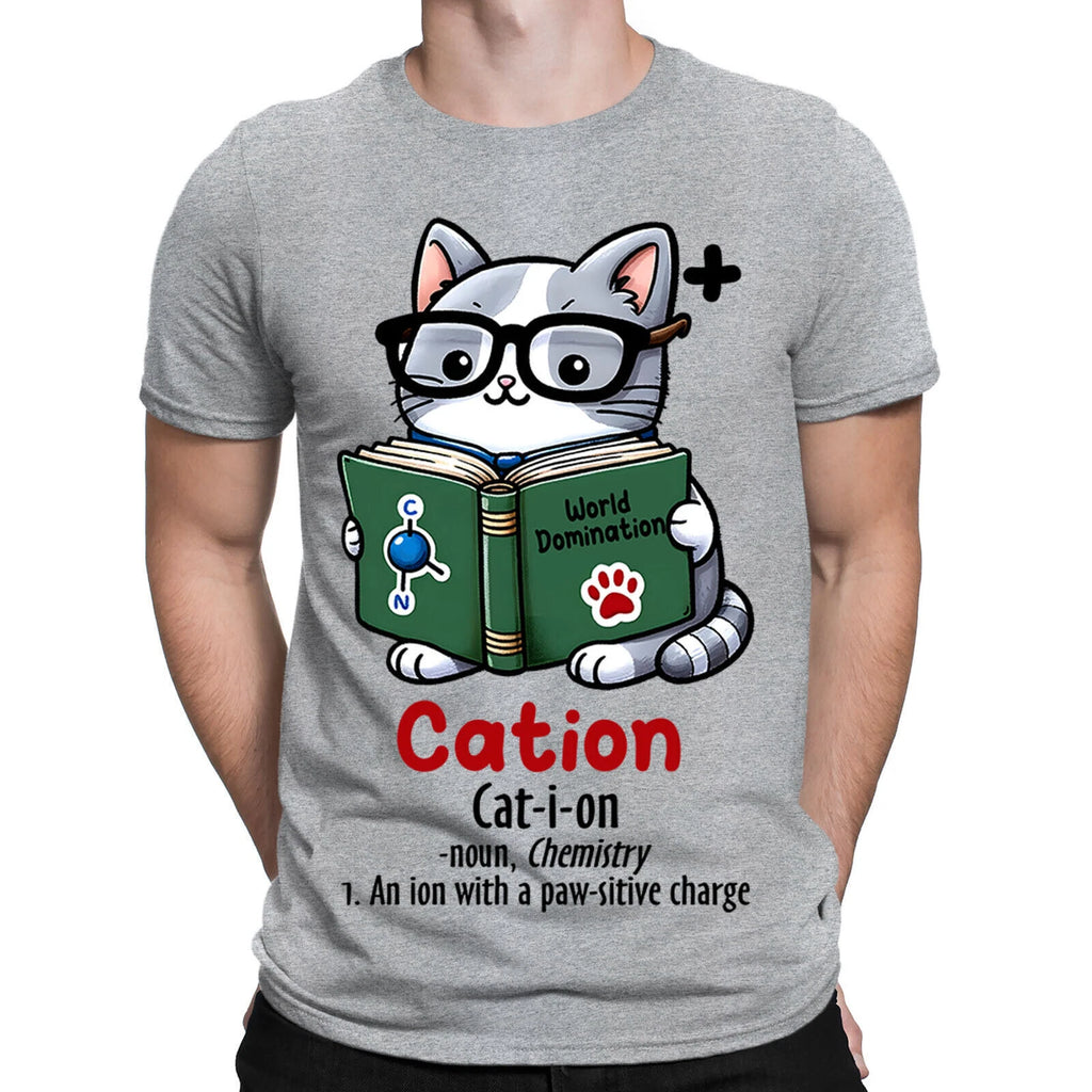 Cation Chemistry Funny Science Meets Paws Cats Humor Mens T-Shirts #BAL