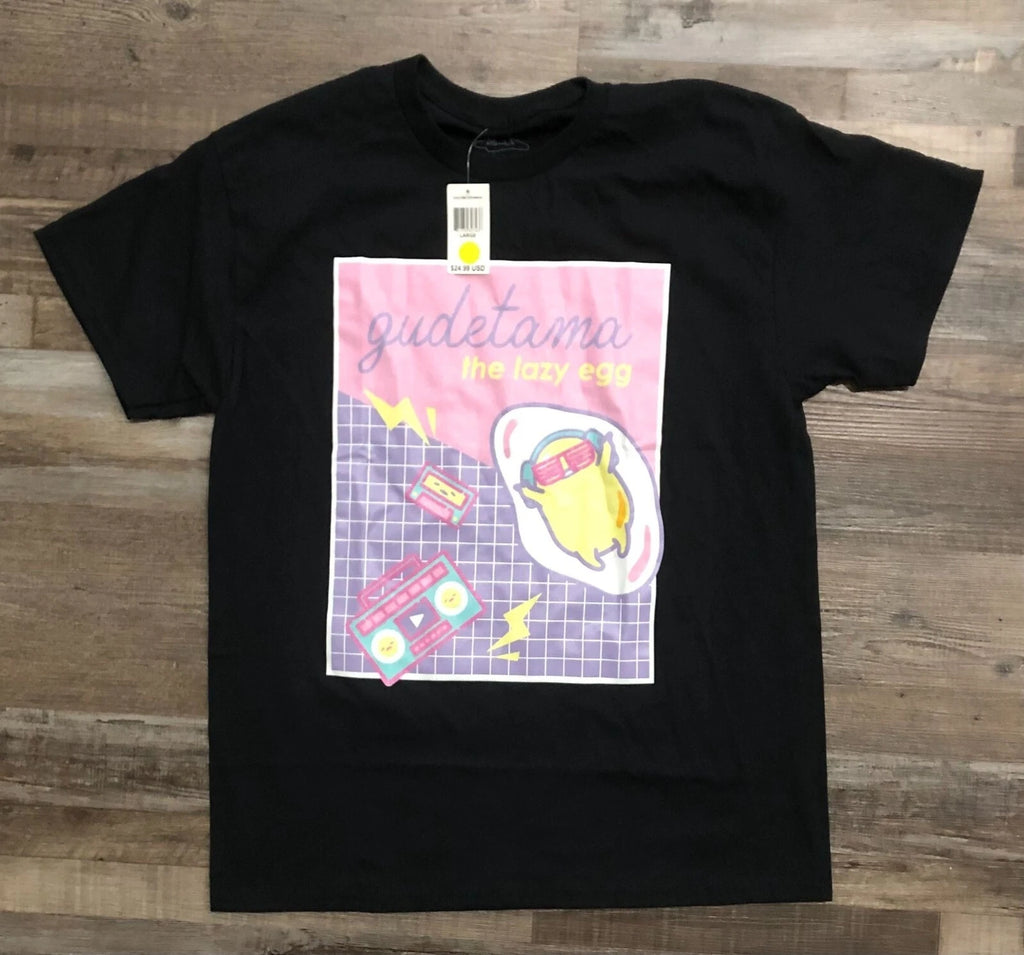 Guadetama the Lazy Egg Adult Large Black Graphic T Shirt New with Tags