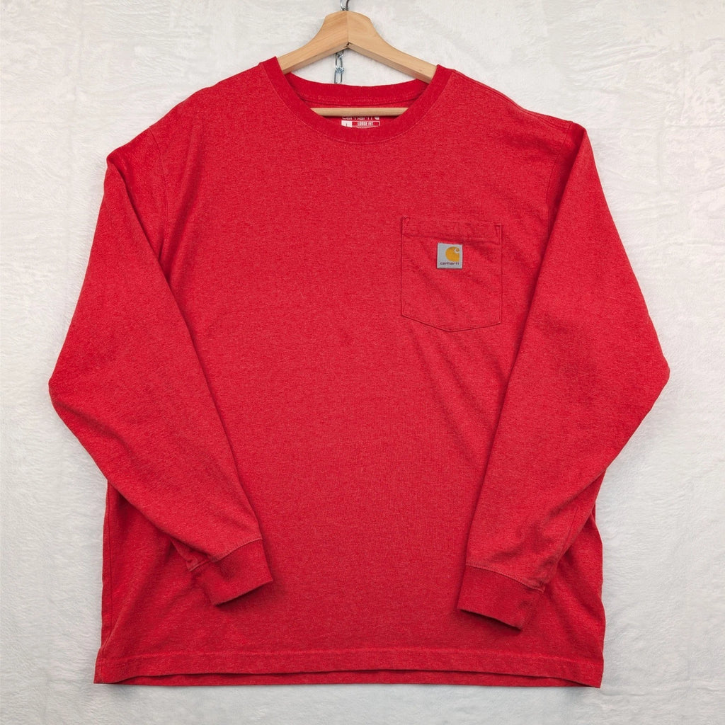 Carhartt T-Shirt Mens 2XL Red K126 Loose Fit Long Sleeve Pocket Modern Workwear