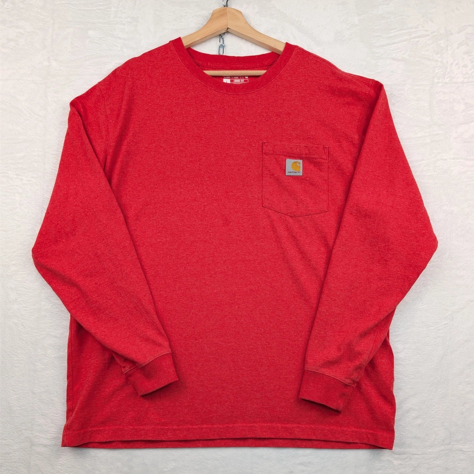Carhartt T-Shirt Mens 2XL Red K126 Loose Fit Long Sleeve Pocket Modern Workwear