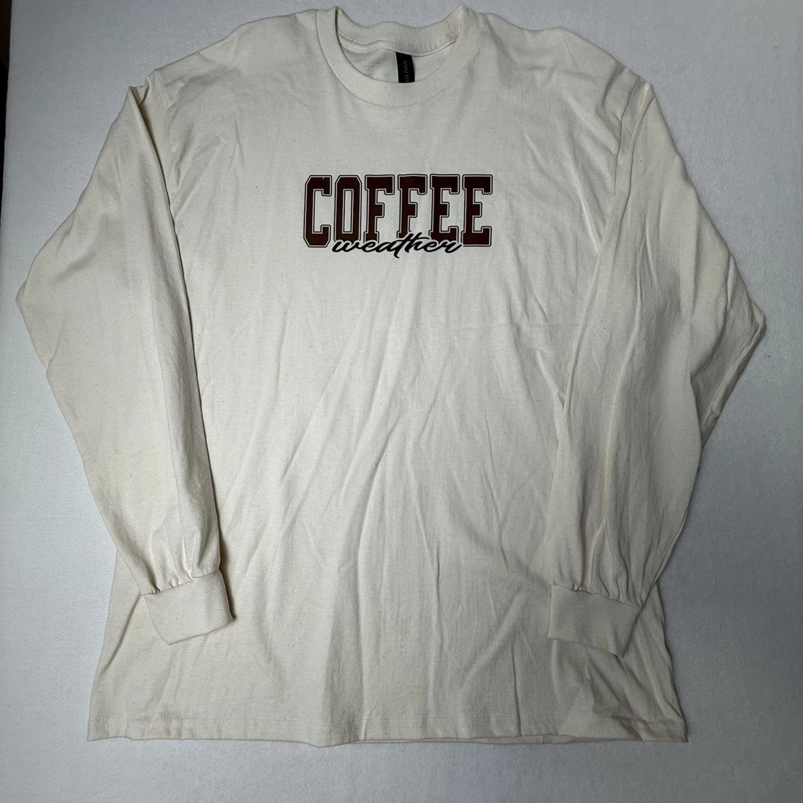 New Gildan Heavy Cotton T-shirt Unisex XL Ivory Coffee Weather Long Sleeve