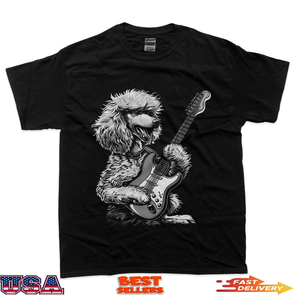 Funny Poodle Dog Playing Electric Guitar Rock Dog Dad T-Shirt