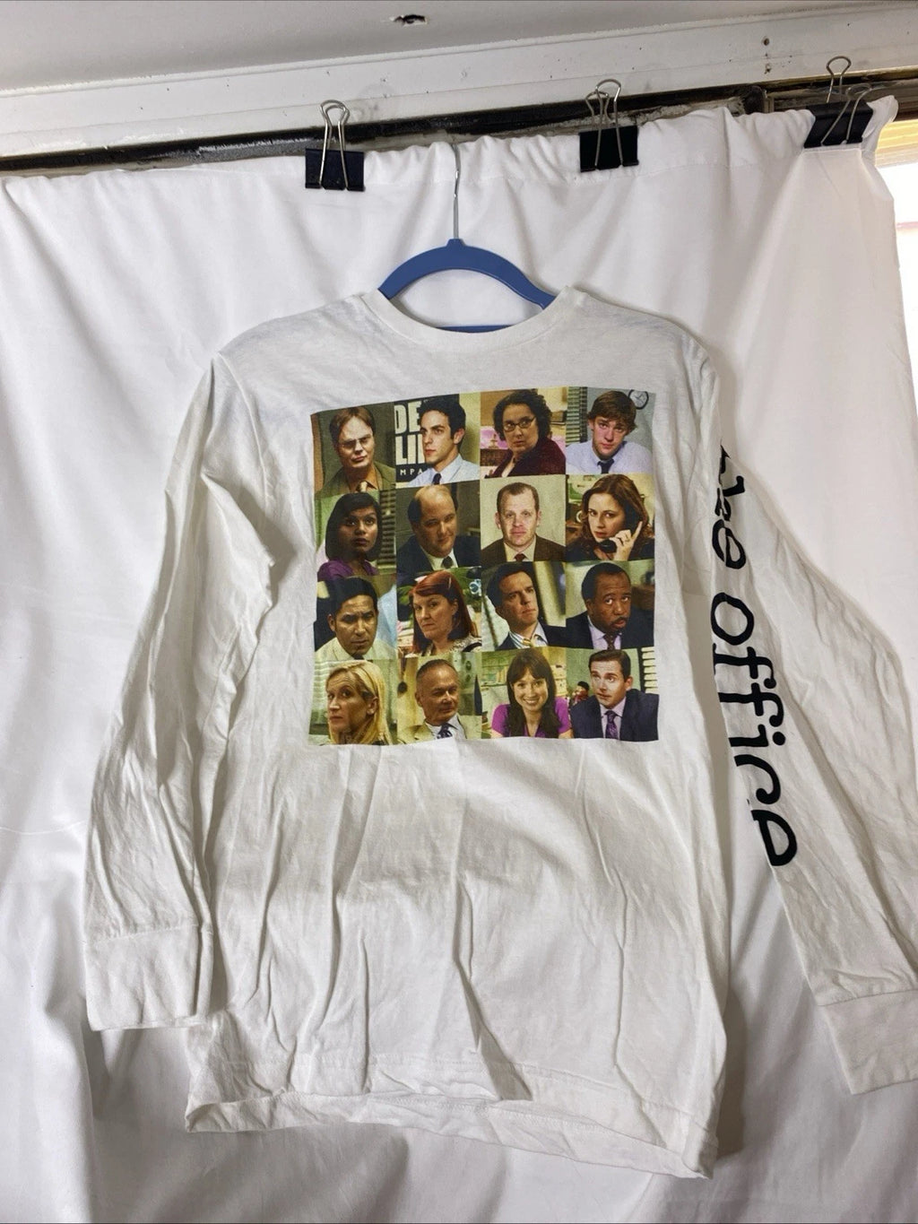 RippleJunction The Office Long Sleeve Shirt Mens S White Graphic Print Portrait
