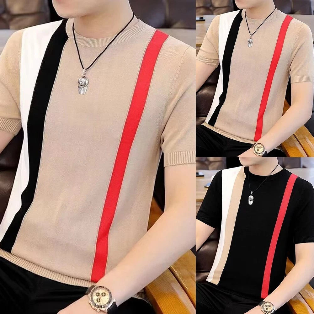 Korean Style Shirt Men Slim Fit Tee Layering Korean Style Round Neck Slim Fit