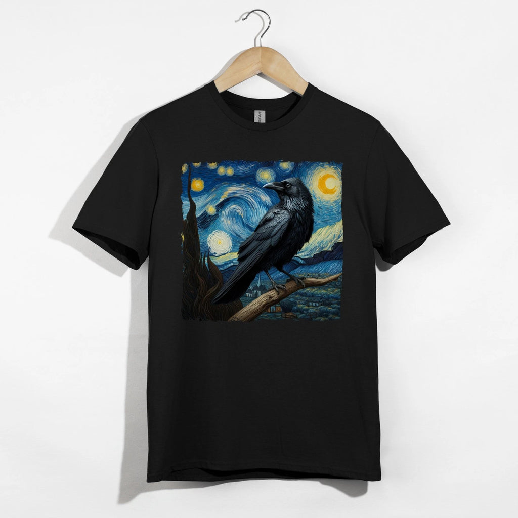Starry Night Raven Shirt, Gothic Art Crow Tee, Dark Aesthetic Bird T-Shirt