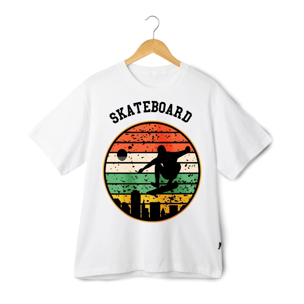 Unisex White T-Shirt with Skateboard Graphic for American Street Culture