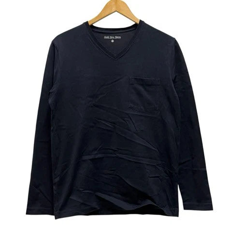 nano universe V Neck Long Sleeve Cotton Shirt Black M Men's Used