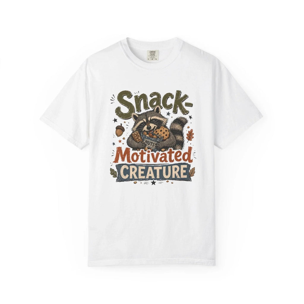 Snack Motivated Creature T-shirt | Raccoon Cookie Illustration