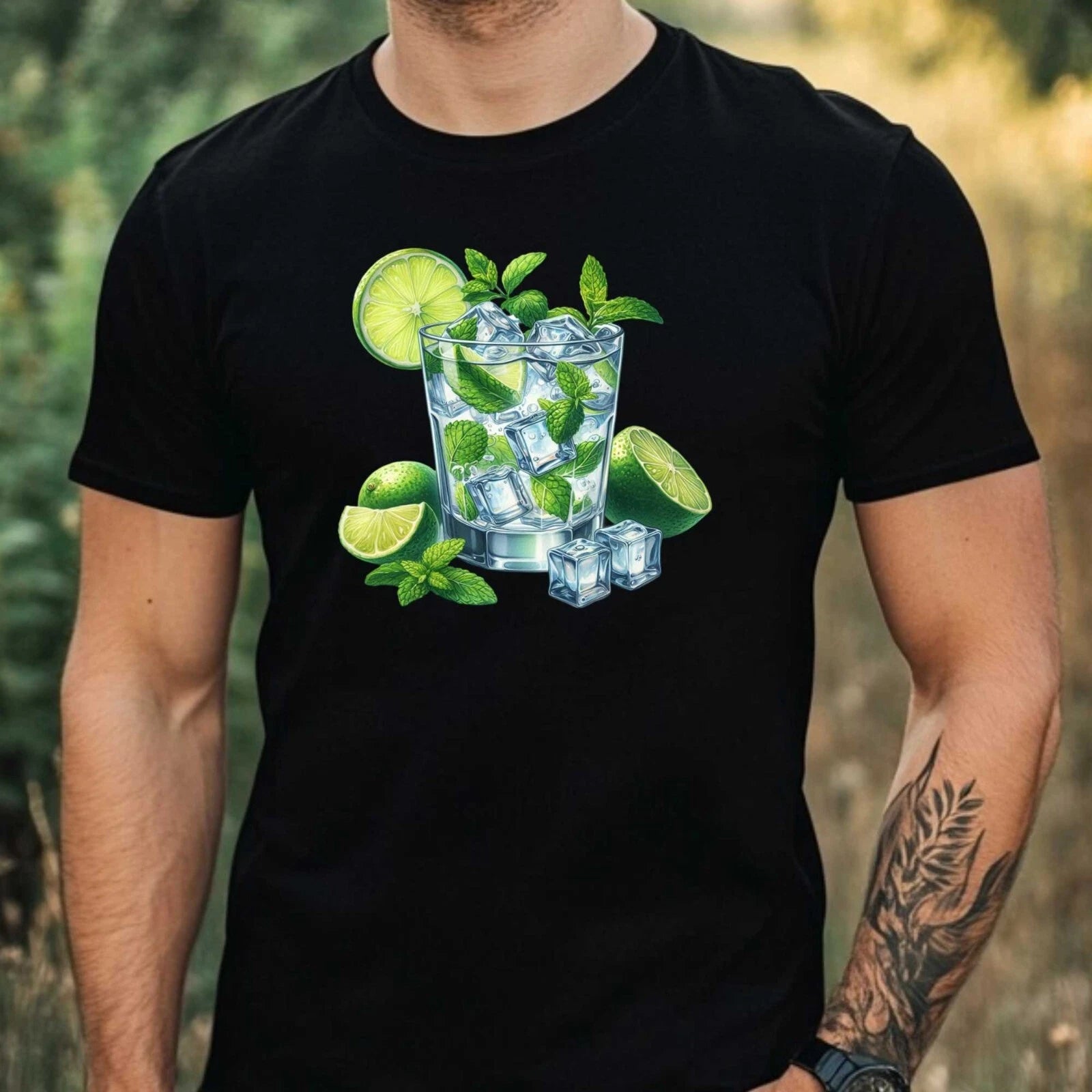 Mens Watercolour Cocktail Motif Cotton T-Shirt Size XS to 5XL