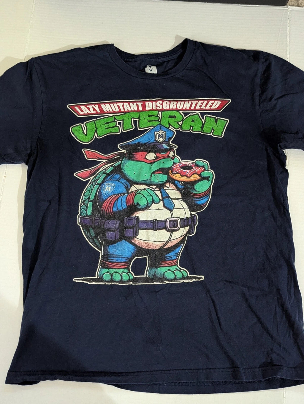 TMNT Parody T-shirt Lazy Mutant Disgruntled Veteran, Large T-shirt