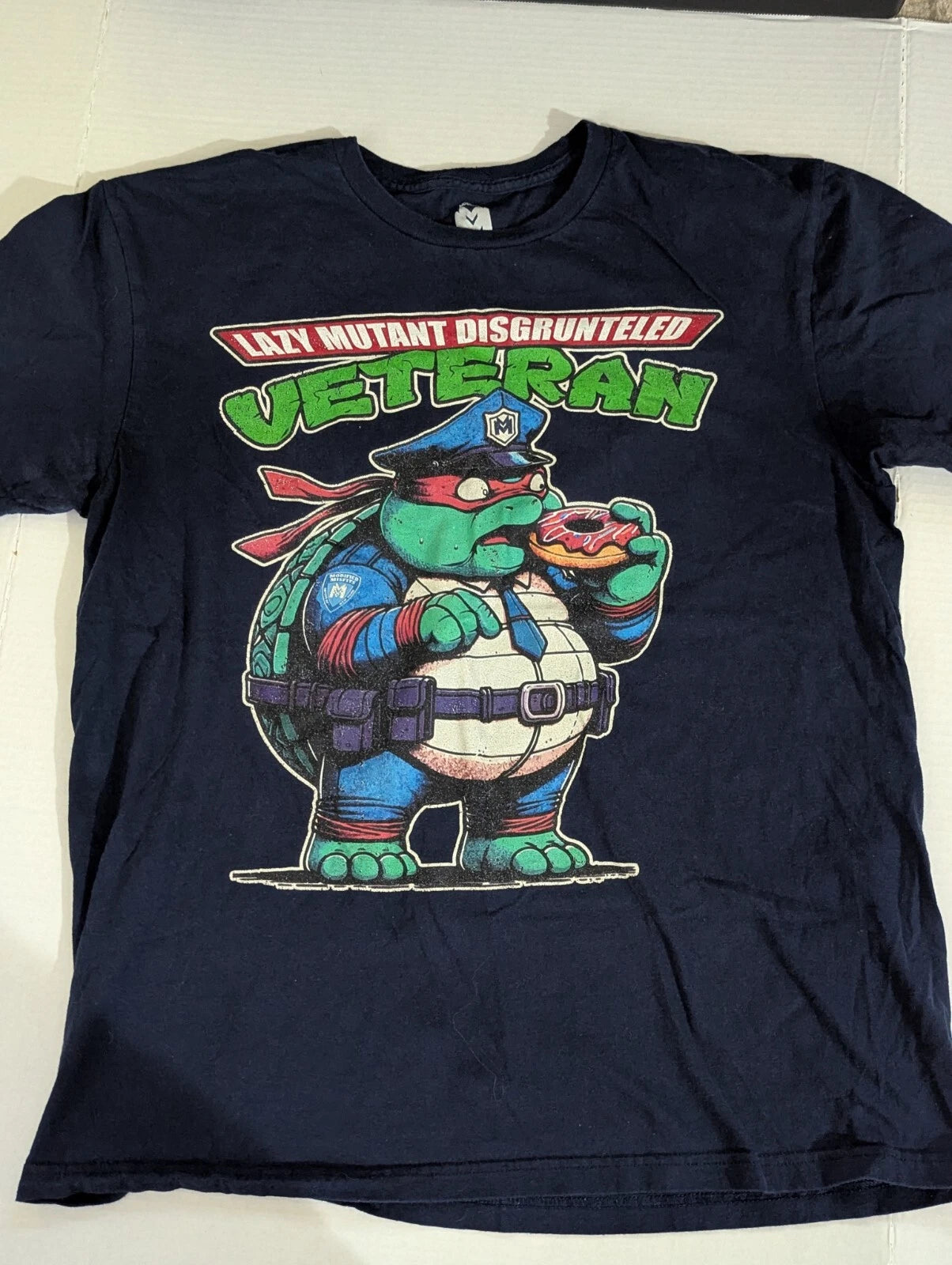 TMNT Parody T-shirt Lazy Mutant Disgruntled Veteran, Large T-shirt