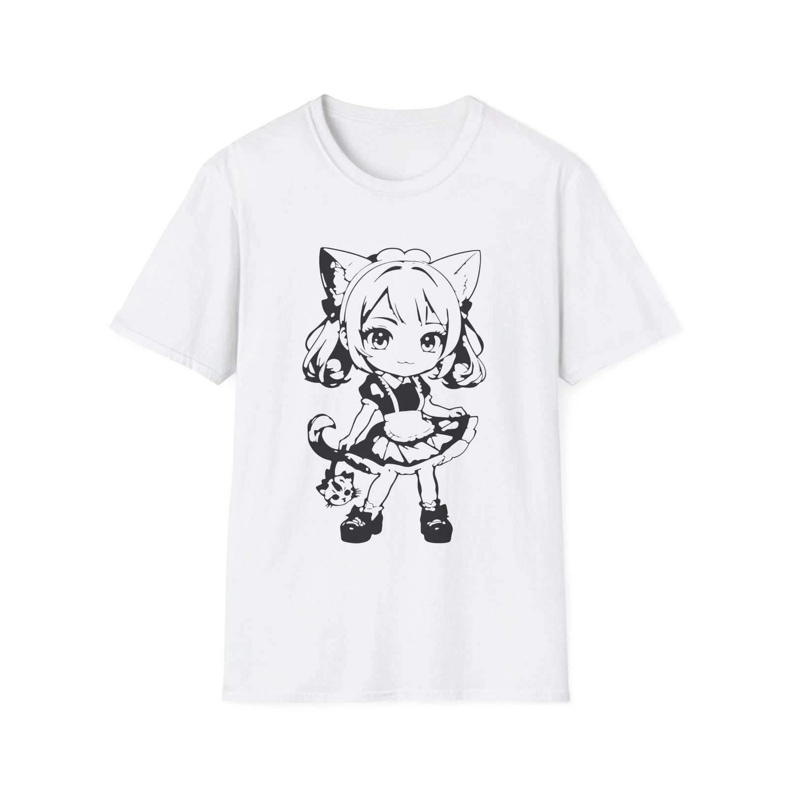 Chibi Catgirl Maid T-Shirt Kawaii Anime Character Soft Cotton Tee