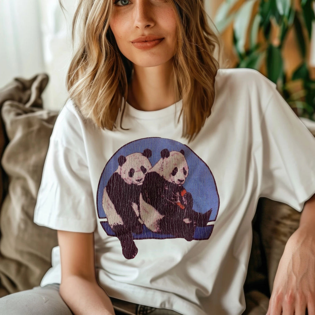 Cute Panda Bear T-Shirt Vintage Style Animal Graphic Aesthetic White Cotton Tee