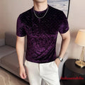 New Mens Luxury Velvet Fashion Hot Stamping T-Shirt Casual Short Sleeve Tops Hot
