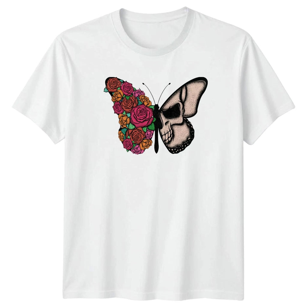 Butterfly Skull Roses Tattoo Art T-Shirt Butterfly Skull Gothic Art Birthday