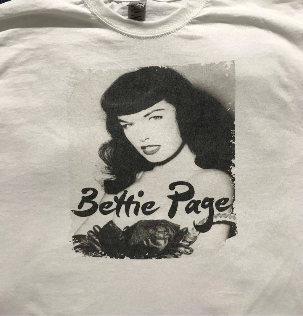 Bettie Page retro vintage pinup goth punk white Size XL unisex T-shirt