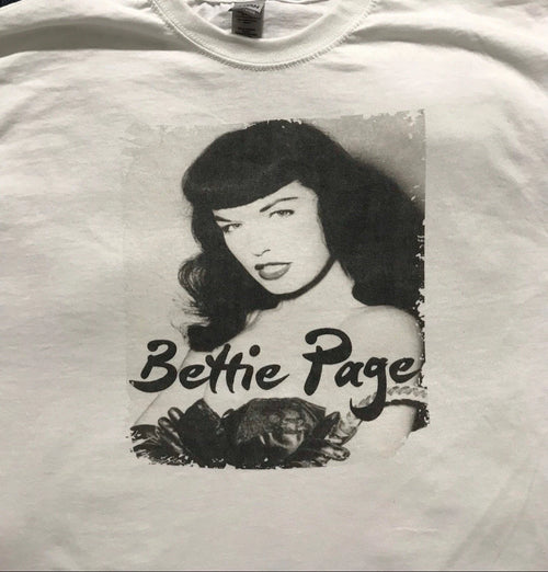 Bettie Page retro vintage pinup goth punk white Size XL unisex T-shirt