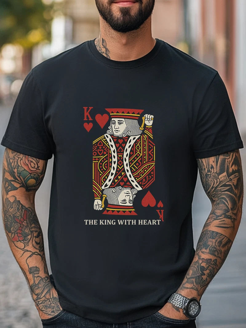 King of Hearts Graphic T-Shirt Playing Card Print Tee Trendy Unisex Tee